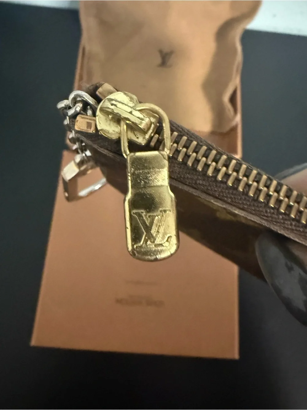 Louis Vuitton Monogram Key Pouch - Brown with Gold Monogram. Full Inclusion!